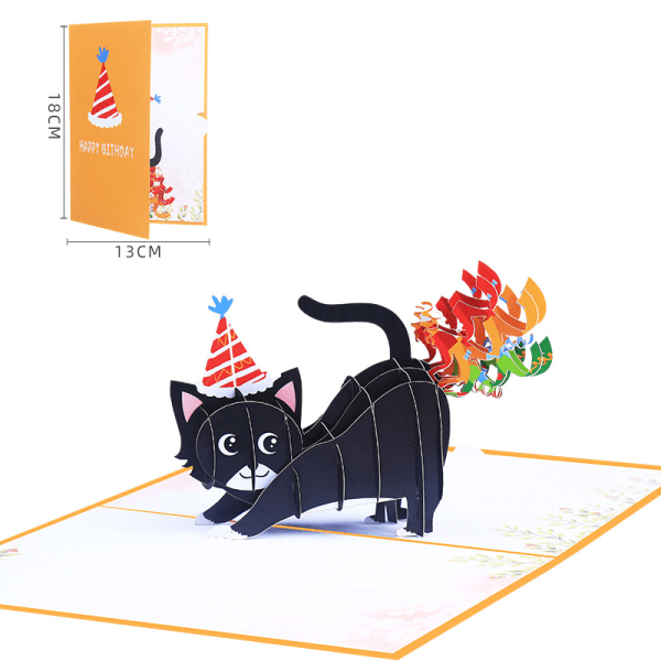 Morsomt bursdagskort med regnbue-kattunge, morsom pop-up tre-