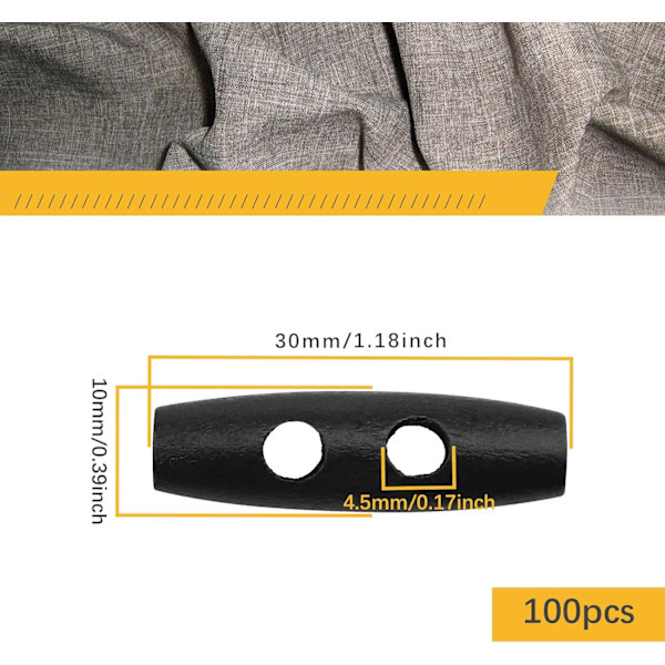 100 stk 30mm sorte tre-kneppe knapper 2 hull olivenformet for