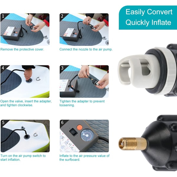 2-delad kajakadapterkit, SUP-adapterventil, uppblåsningspumpkonvertering