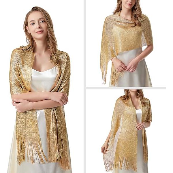 Kvinde Bryllup Guld Tørklæde Sjal Stole Bryllup Wrap Tørklæde til Aften