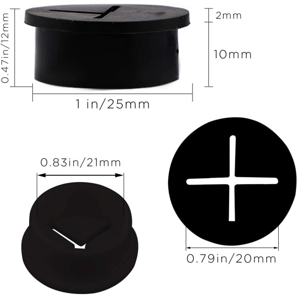 6 stykker fleksibel silikone kabelgennemføring, sort gummi