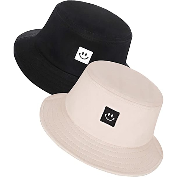 Todelt (sort og beige) bambushat, børns solskyggehat,