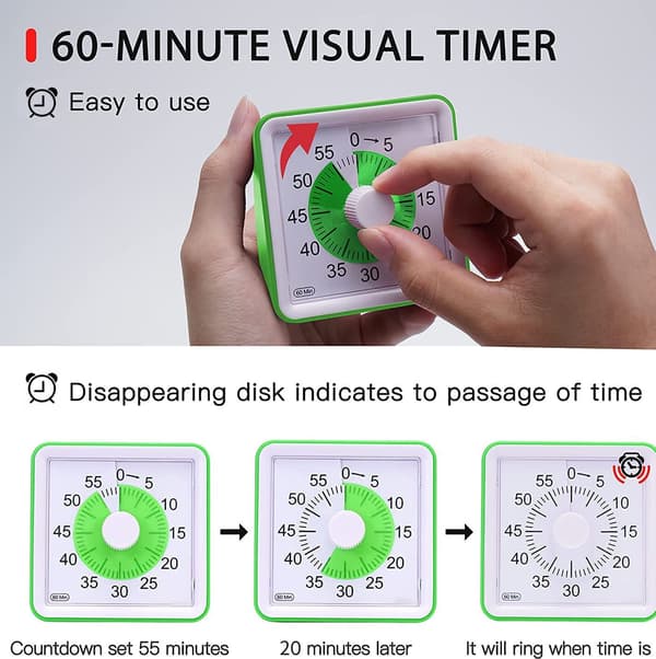 Grön visuell analog timer, tyst nedräkning, tidsstyrning också