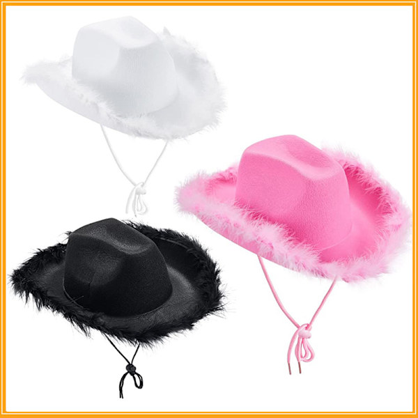 1 Sort Cowboyhat Med Fjerboa Fluffy Feather Brim Adu