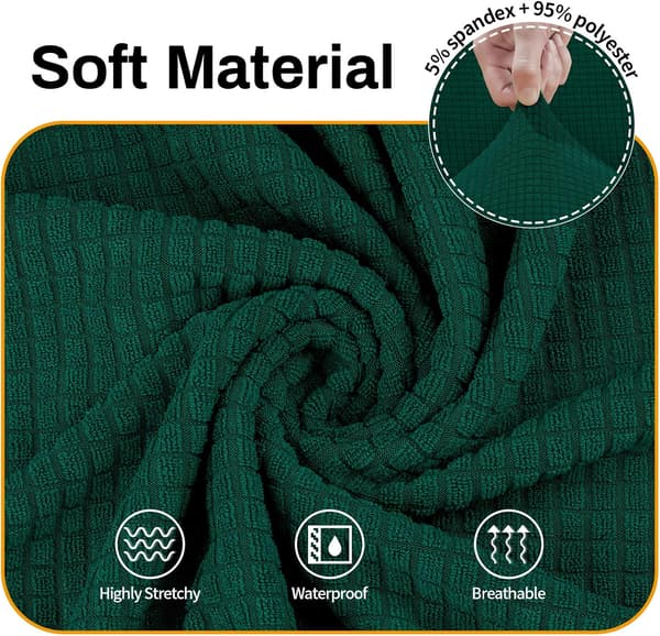 Soffaöverdrag för 3-sits soffa, stretchbar, med elastisk kant (Svartgrön)