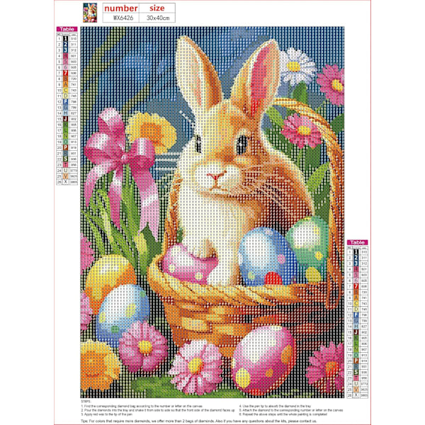 Påsk, 5D Diamantmålning Kit Djur Kanin, 30x40 cm (stil 14)