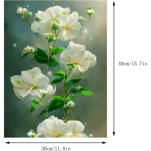 30x40cm, 4 valkoista kukkaa 5d timanttimaalattu strassikirjonta