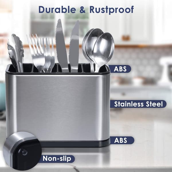 Bestikkholder Organizer 4 Rom Bestikkoppbevaring Multifunksjonell Organizer Sklisikker Dryppskål Rustfritt Stål