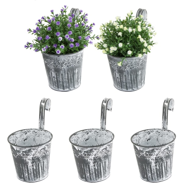 5 stk Vintage Metall Jern Henge Blomsterpotte for Gjerde Balkong Gar