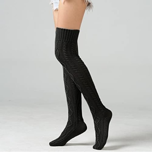 Long Knit Socks for Women - Black,Warm Thigh High Socks for Winte