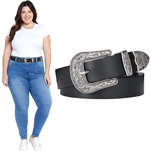 Kvinder Plus Size Læderbælte Damer Western Vintage Style Bælte f