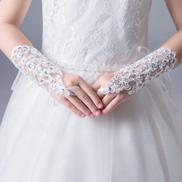 Blonder diamant barne brudekjole blomsterpike kjole hanske