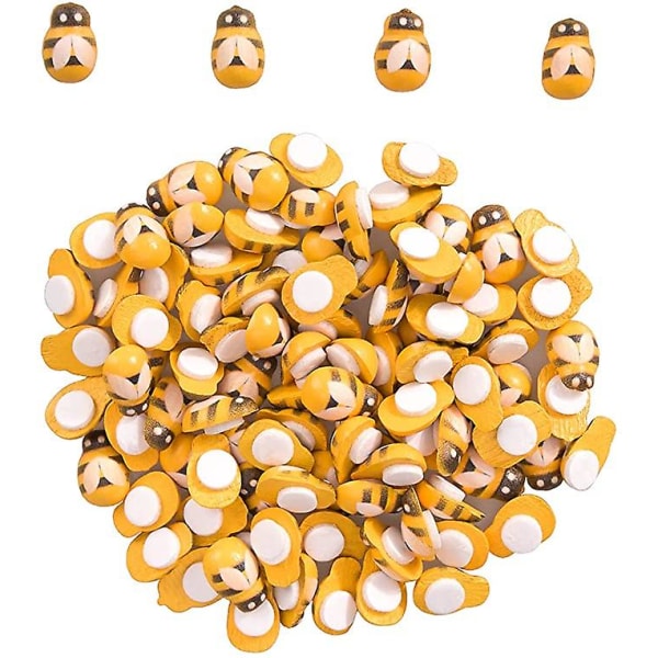 100 Stück Winzige Holzbienenverzierungen Selbstklebende Bienenauf