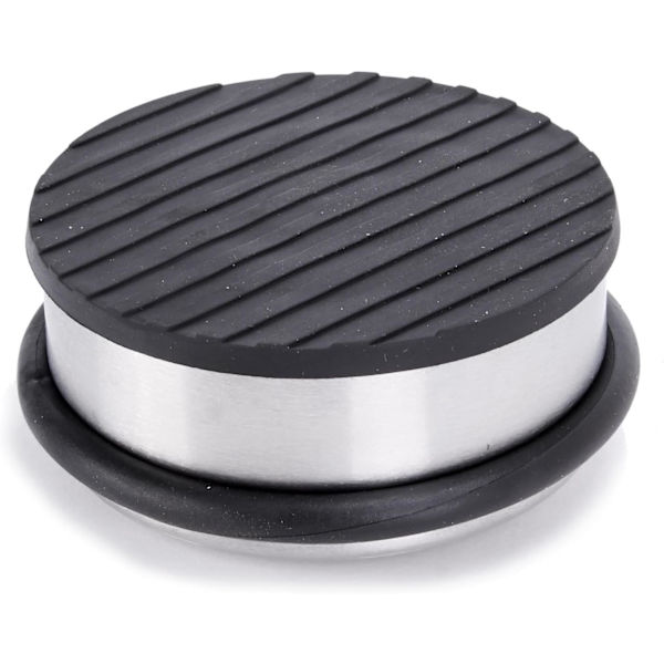 2x Dørstopper i matt børstet rustfritt stål ⌀ 10cm, høyde: 4,5cm