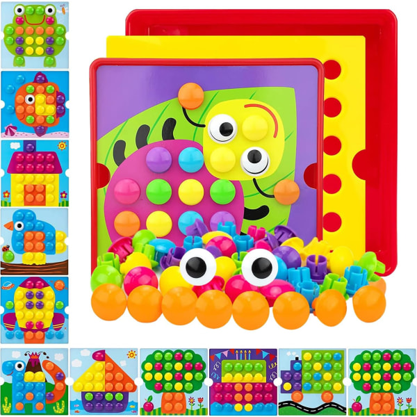 Mosaikleksaker - 12 kort och 46 knappar (insekt), barnmosaik P