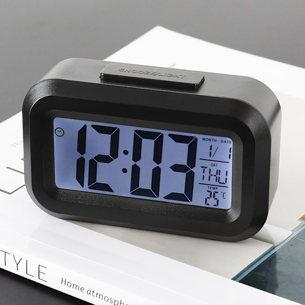 (svart) Väckarklocka, batteridriven klocka, dim nattmodell, 12/24