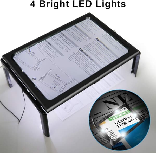 Läsglas med LED-ljus, 3x förstoring