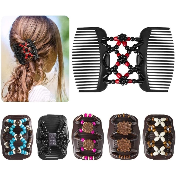 6 Pcs Pearl Hair Combs, Magic Elastic Hair Clips Double Clip Str