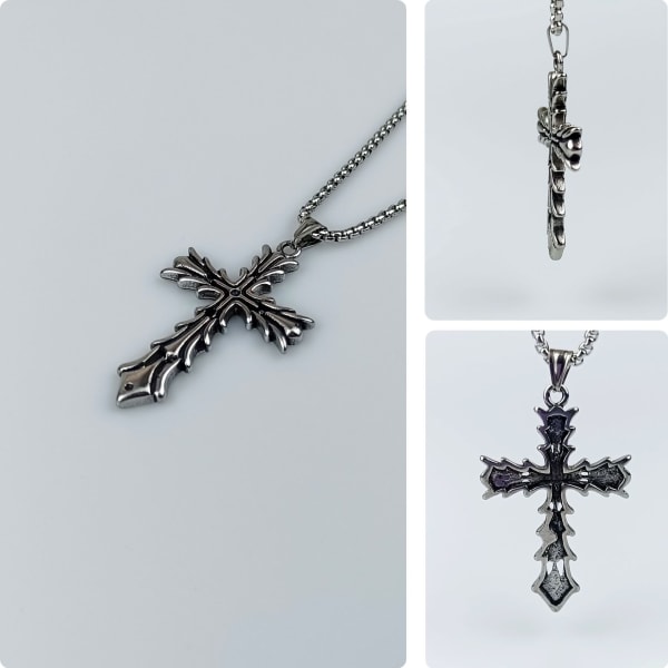 3-delt Thorn Cross-anheng i rustfritt stål og titan
