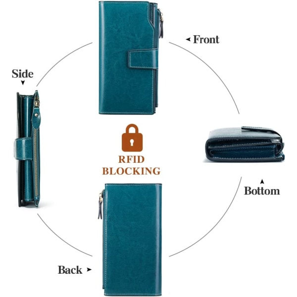 Blå plånbok Dam Läder Myntväska med stor kapacitet Dam RFID B