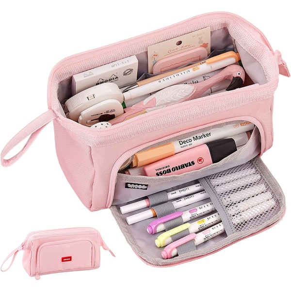 Pink Stationery Box - Stor kapacitet blyantæske med håndtag