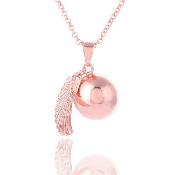 Rose Gold Pregnancy Bola Necklace with Small Footprints, Music C