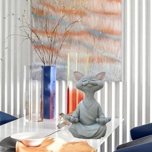 Meditasjonsstatue Kattstatue Zen Yoga Dekorasjon Figur Resin Med G