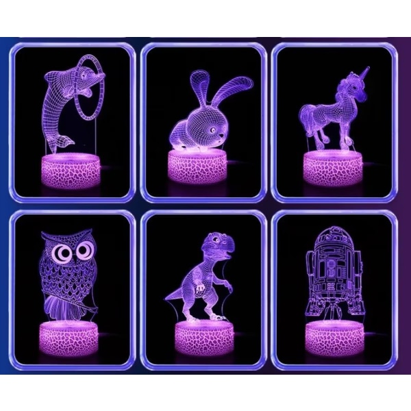 3D Illusion LED Robot Natlampe, 7 Farve Gradient Touch Switch
