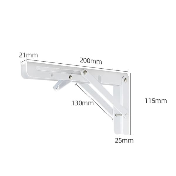 2-pack fällbara konsoler, 200 mm fällbara konsoler, rostfritt stål fällbara hyllkonsoler, vita hyllkonsoler för arbetsbänk