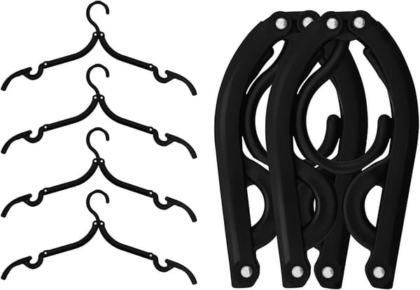6 stk. Kvalitets sorte sammenleggbare kleshengere i plast for reiser, 40 cm