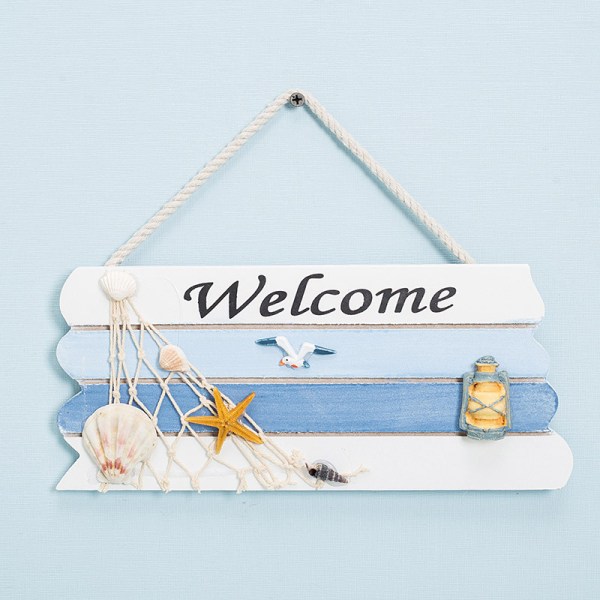 Middelhavet Nautical Wooden Welcome Sign, Beach Style Welc
