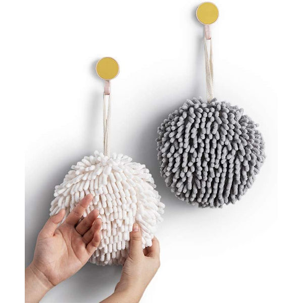 Luddig bollhandduk (2-pack) Vit och grå, Krokar ingår ej