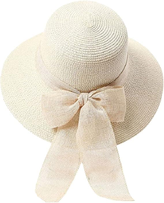 Beige Dam UPF 50+ Bred Brätte Halm Strand Solhatt