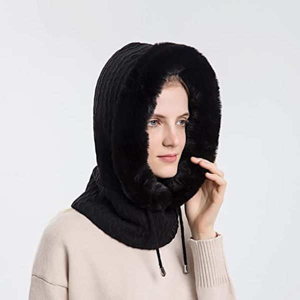 Kvinners Vinterlue Hodeplagg En-Stykke Fleece Foret Strikket Balaclavaer