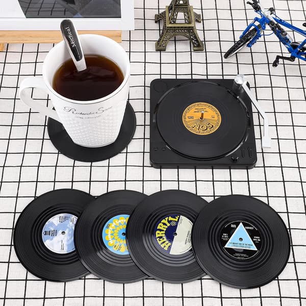 10,5 x 10,5 x 0,2 cm Vinyl Coasters, Sæt med 6 CD Retro Coasters