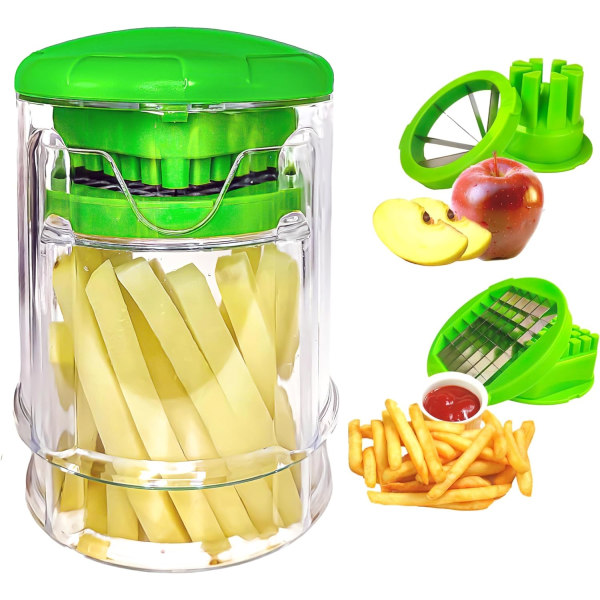 Pommes frites-skärare för att skära potatis snabbt - Multifunktionell, 2 rostfria blad