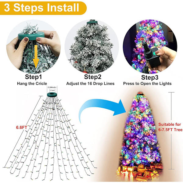 Lighted Christmas Tree Garland 280 LEDs, LED Christmas Tree Garla