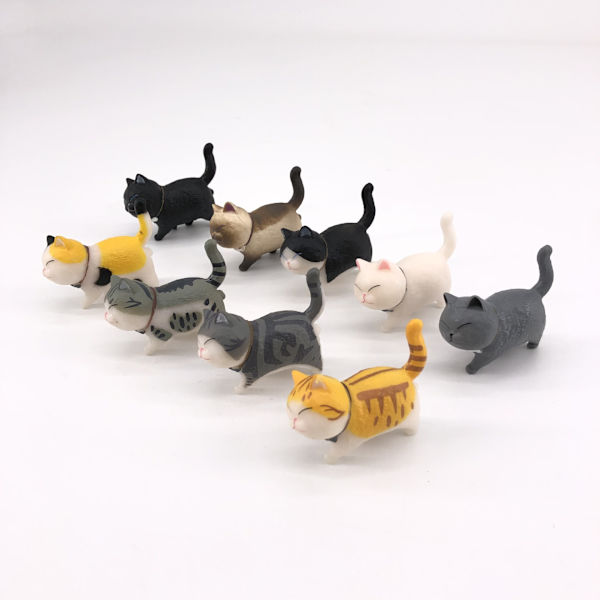 9 stk. søde kattefigurer siamesiske killing miniature landskab