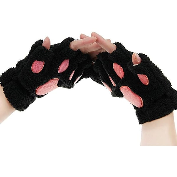 Katt Klo Gloves Svart Barn Voksen Søt Bjørn Pote Vott Høst-Vinter