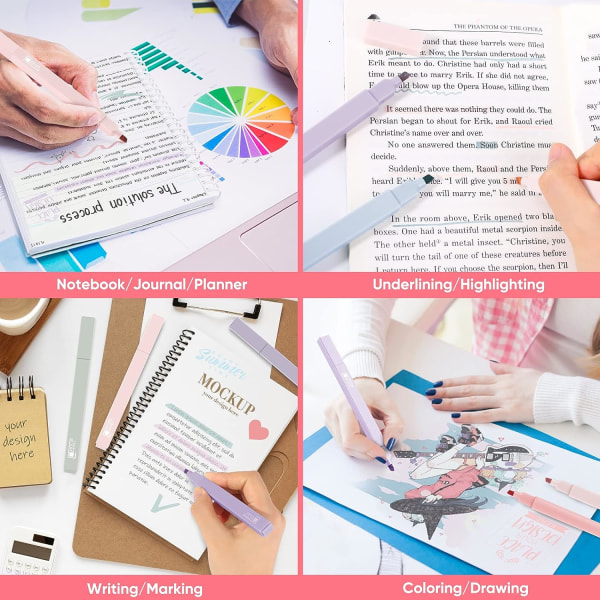 12 stk. æstetiske søde highlightere i forskellige farver, bibel-highlightere og penne, der ikke bløder, bløde bløde mejselspids pastel-highlightere til bullet journaling, notetagning, kontorartikler
