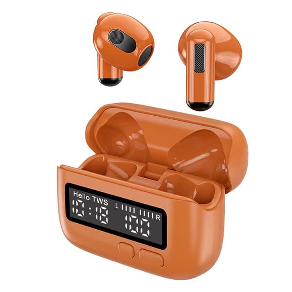Bærbar Trådløs Bluetooth Headset, Digitalt Ur (Orange)