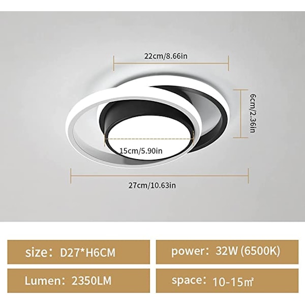 Rund LED Taklampe, Moderne Taklampe Armatur 32W 2350LM