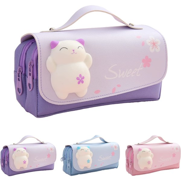 Purple Bear Multi-Compartment Pencil Case - Large Capacity - For