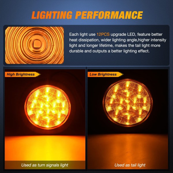 2kpl LED-perävaunun takavalot 4 tuumaa 12LED pyöreä oranssi suuntavilkku