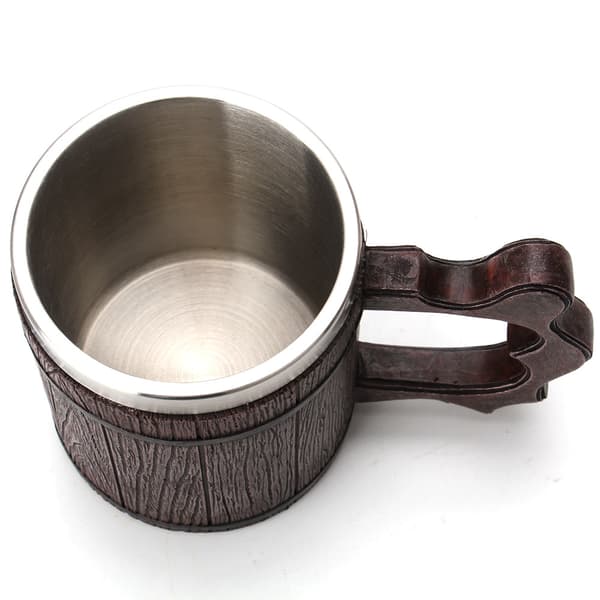 1 stk. Håndlavet ølkrus i egetræ med rustfrit ståltankard 450 ml