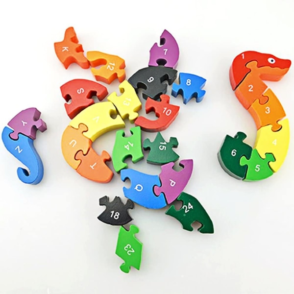 2 STK Animal Wooden Puzzle Alphabet Jigsaw Puzzle, Wooden Snake &