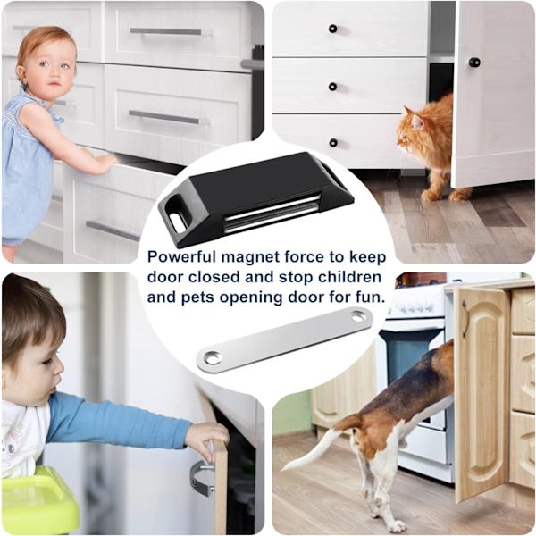 4 kappaletta magneettisia ovilukkoja (musta) Kaapin oven magneetit liima