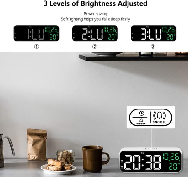Digital Väckarklocka, LED-dimningsdisplay Väckarklocka med Ström