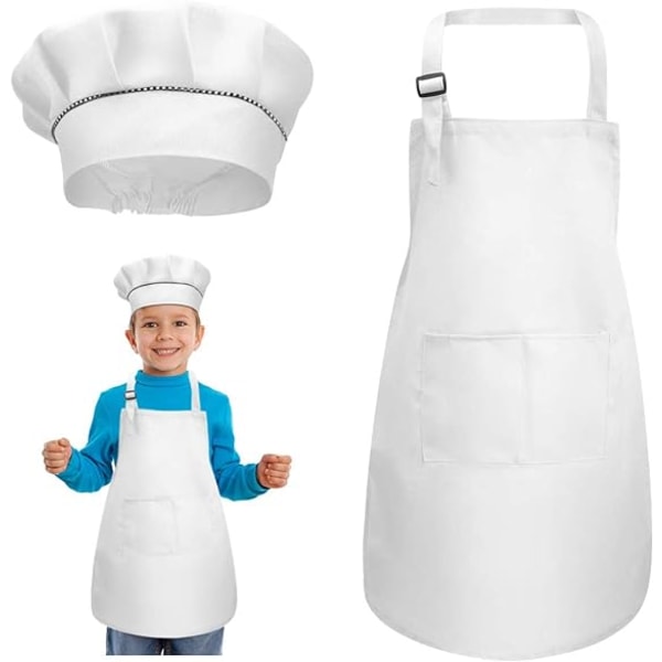 Esiliina + Chef Hat set, säädettävä lasten keittiöesiliina, taskuilla