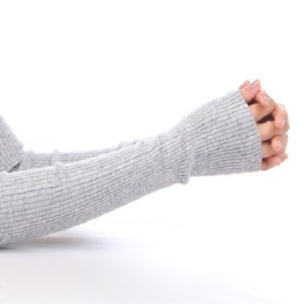 Lysgrå ullhansker votter lange armvarmere for kvinner Dame